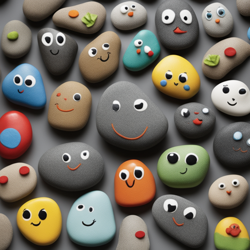 painted river stones with smiling faces painted on them AI generated
